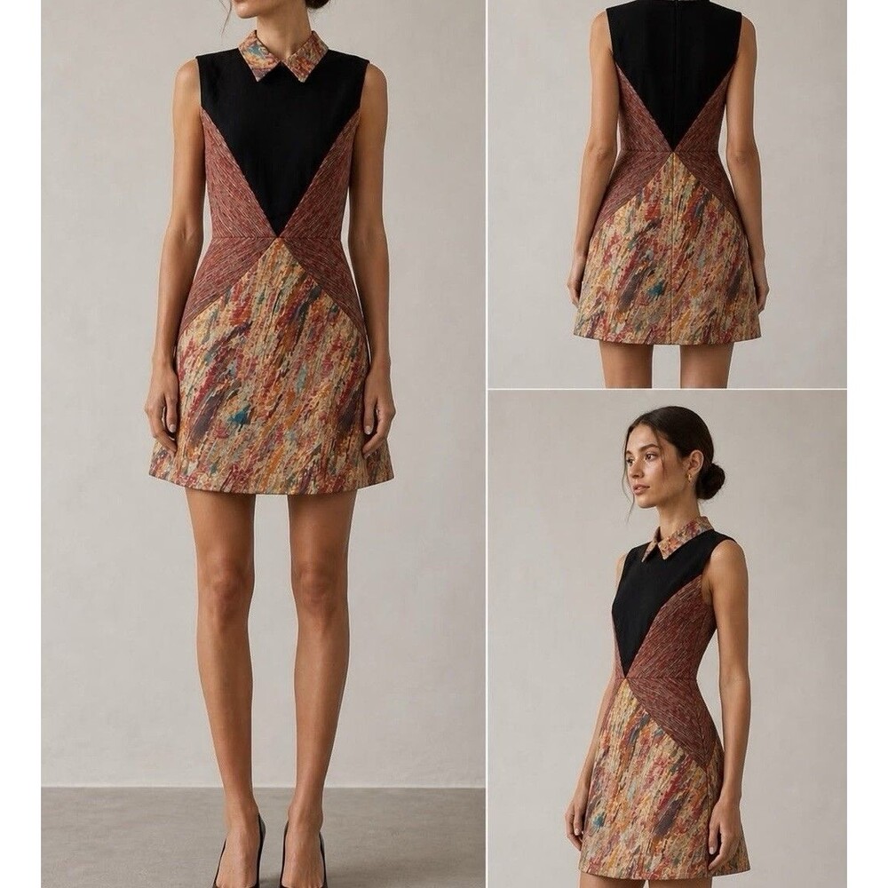 Sister Jane Black Pink Bold Geometric Panel Collared Bubble Hem Mini Dress sz S